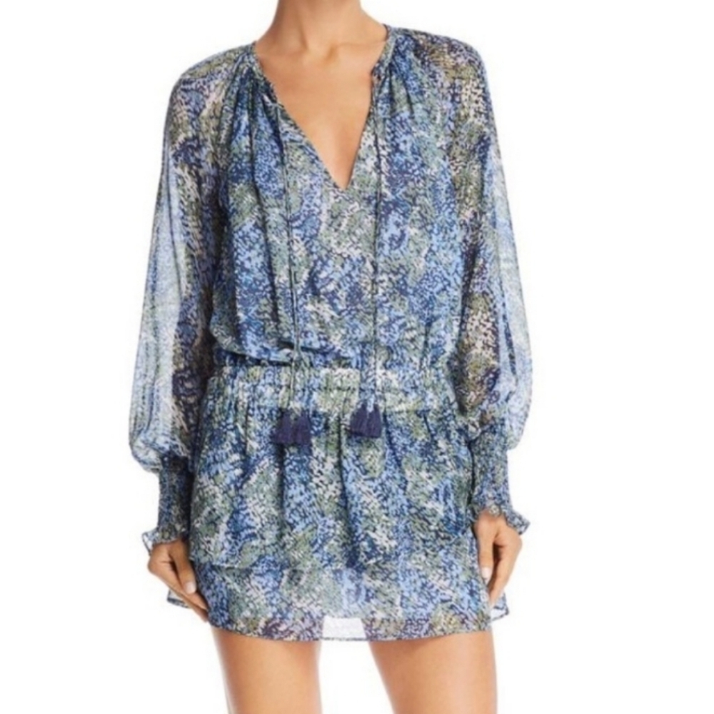 Ramy Brook Brinley Tassel-Tie Long-Sleeve Dress L